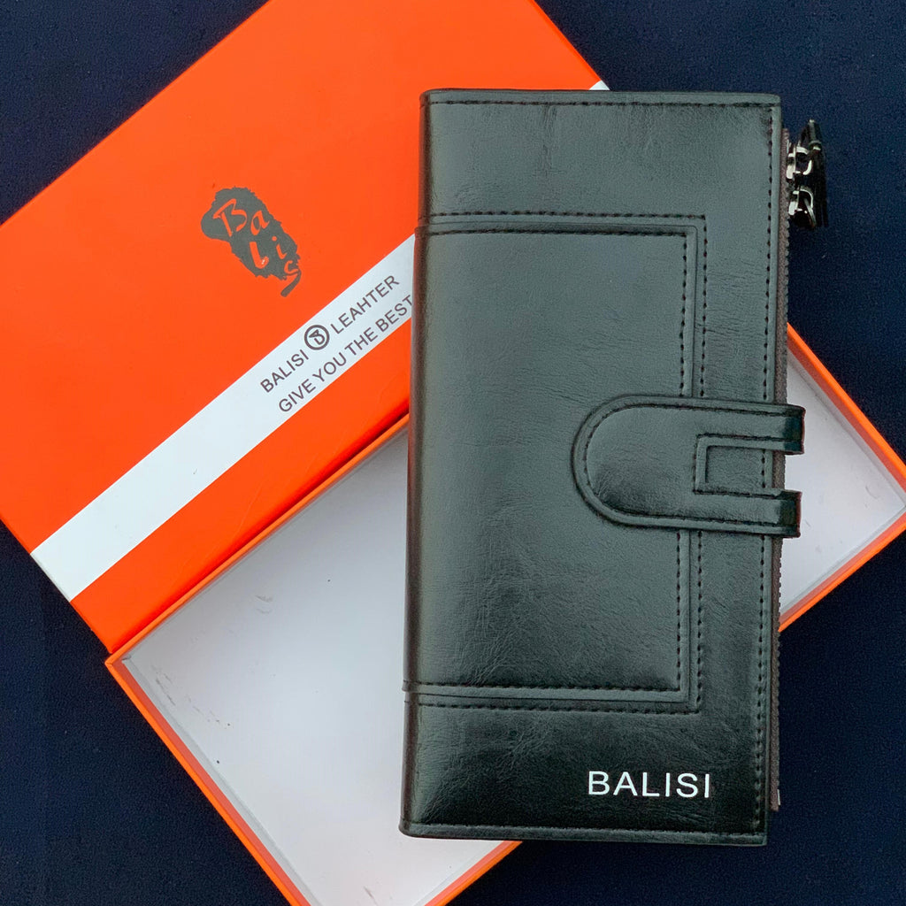 BALISI Premium Black Leather-Style Long Wallet