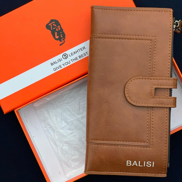 BALISI Premium Long Wallet in Tan Leather-Style with Signature Gift Box