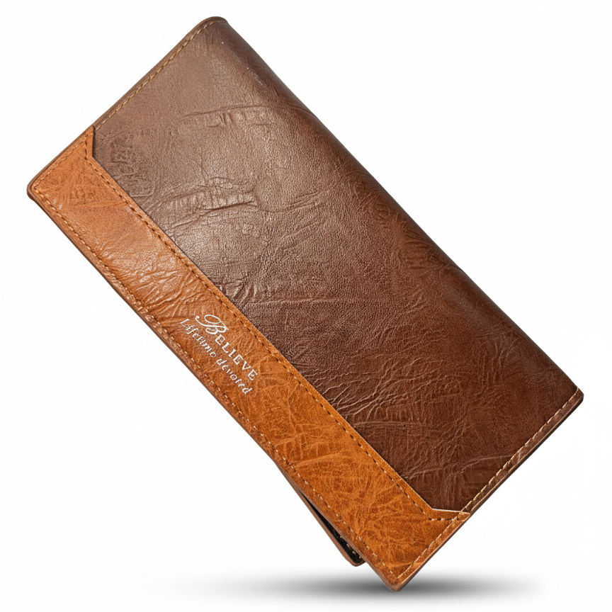 BELIEVE Vintage Brown Two-Tone Long Wallet