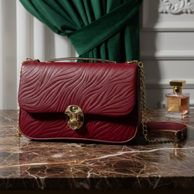 Aurelia Textured Crossbody Bag in Deep Burgundy