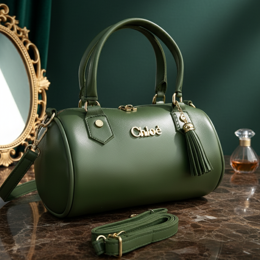 Chloé Olive Green barrel-style handbag With Crossbody Strap