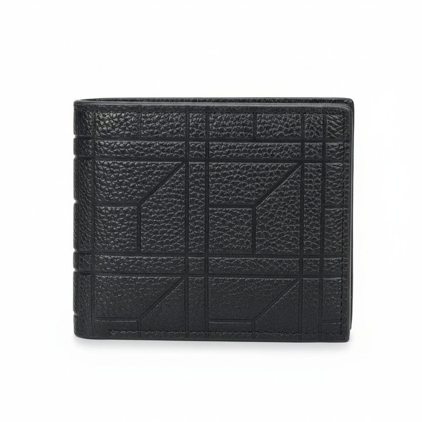 Binfa Imported Geometric Black Leather Bifold Wallet