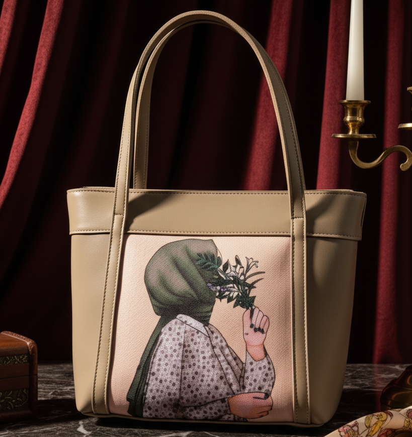 Artist-Designed Pink Hijabi Portrait Tote Bag