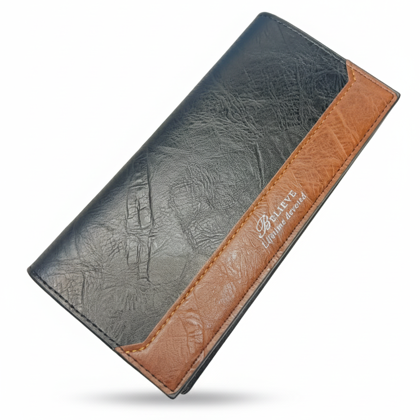 BELIEVE Two-Tone Bifold Wallet - Black and Cognac Contrast