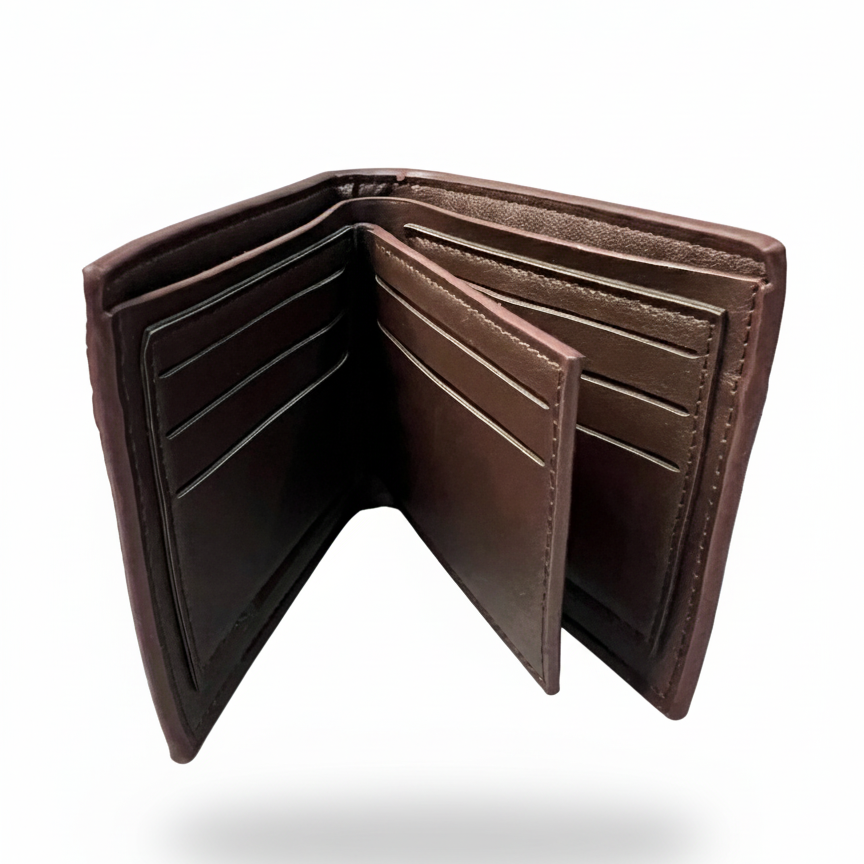 Binfa Classic Grain Deep Brown Leather Bi-Fold Wallet