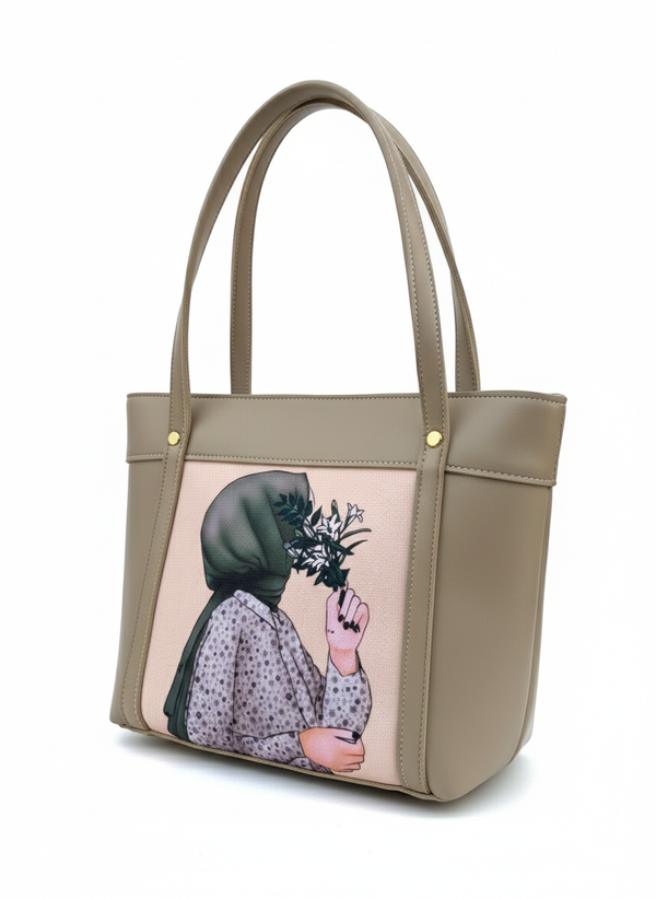 Artist-Designed Pink Hijabi Portrait Tote Bag
