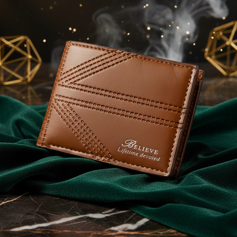 BELIEVE Classic Rich Brown Bi-Fold Leather Wallet
