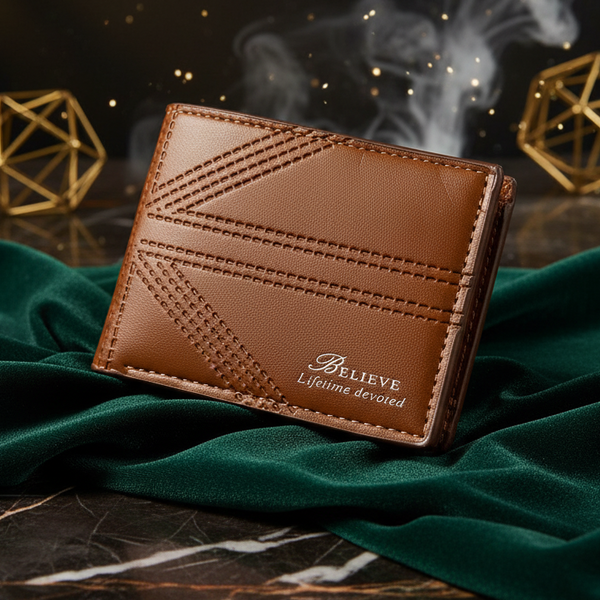 BELIEVE Classic Rich Brown Bi-Fold Leather Wallet