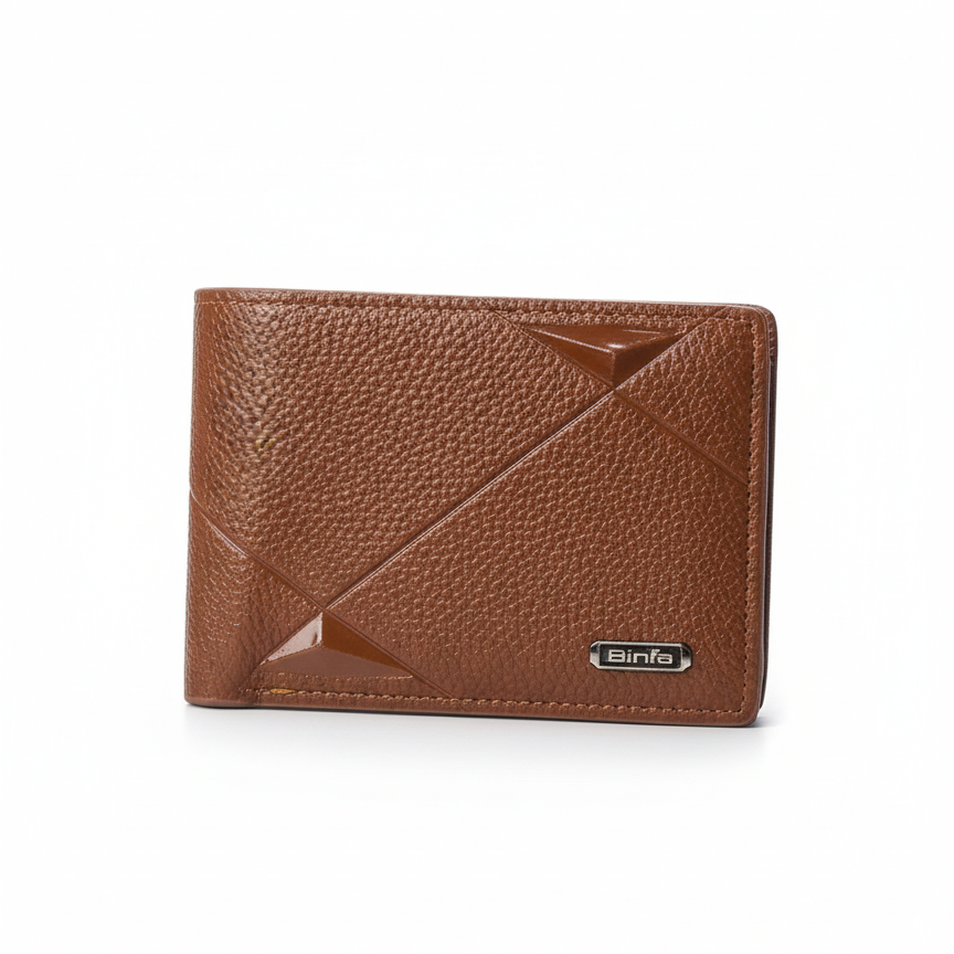 Binfa Premium Grain Brown Leather Bi-Fold Wallet