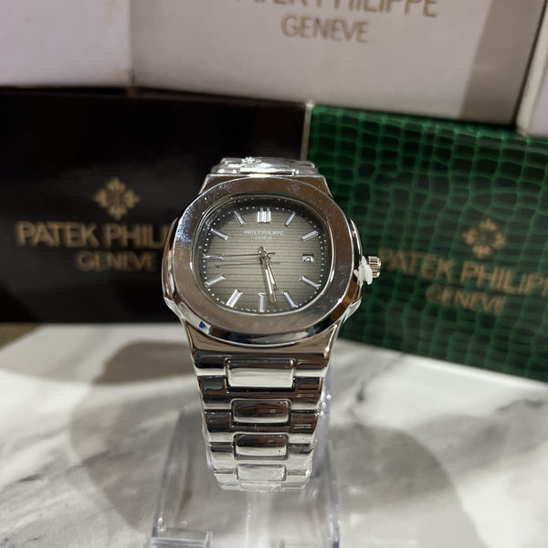 PATEK PHILIPPE SILVER WITH BROWN DIAL WITH DATE