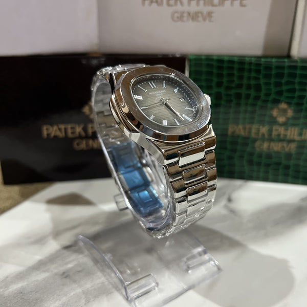 PATEK PHILIPPE SILVER WITH BROWN DIAL WITH DATE