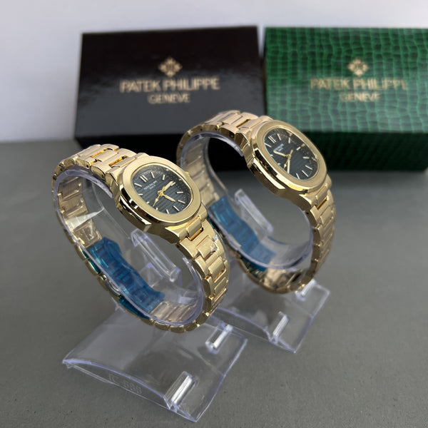 PP COUPLE WATCH GOLDEN WITH BLACK DIAL