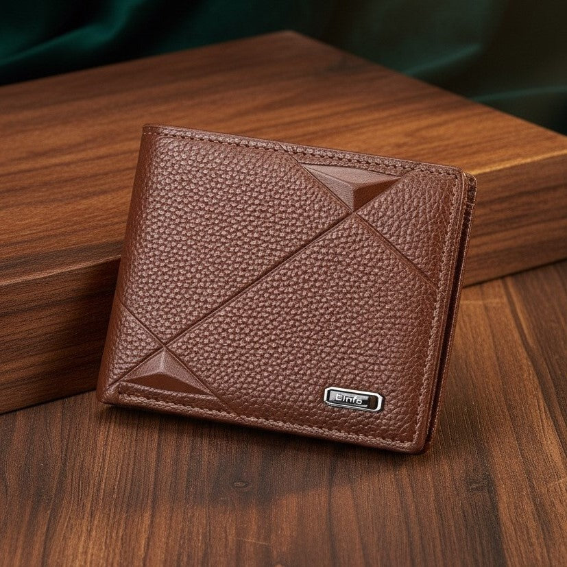 Binfa Premium Grain Brown Leather Bi-Fold Wallet