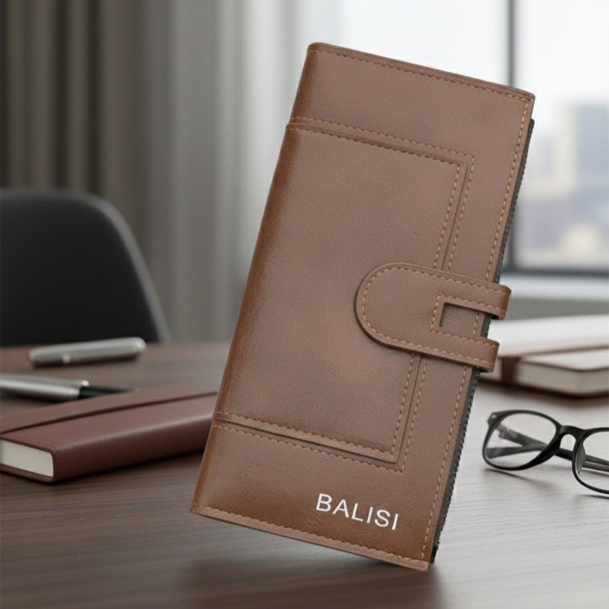 BALISI Cognac Brown Executive Leather-Style Long Wallet