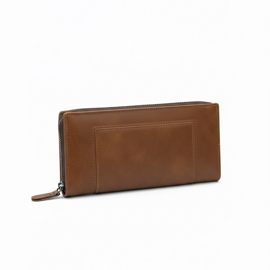 BALISI Cognac Brown Executive Leather-Style Long Wallet