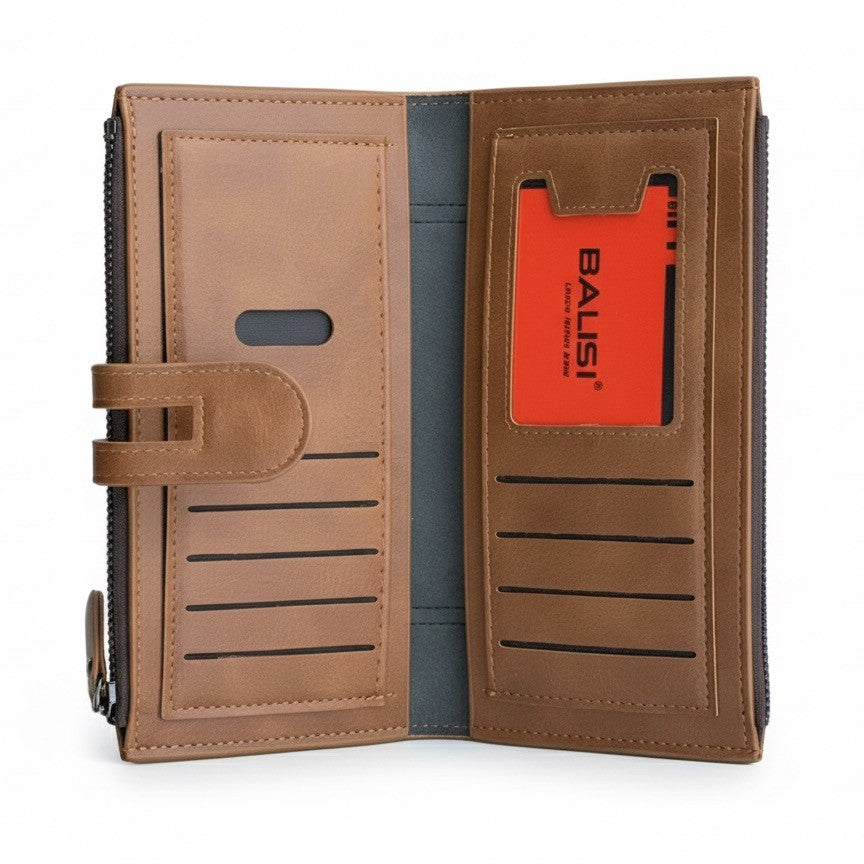 BALISI Cognac Brown Executive Leather-Style Long Wallet