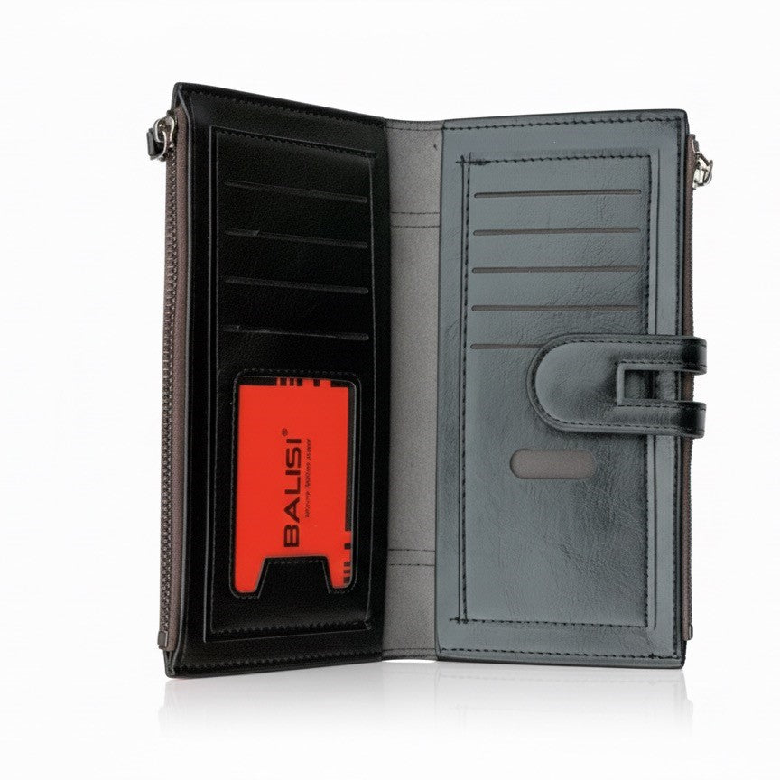 BALISI Premium Black Leather-Style Long Wallet