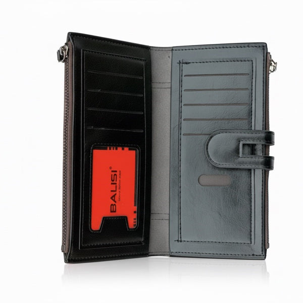 BALISI Premium Black Leather-Style Long Wallet