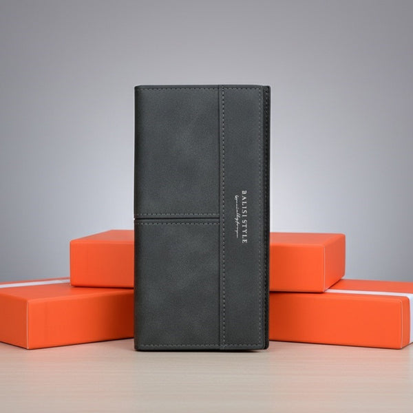 BALISI STYLE Men's Charcoal Grey Matte Bifold Long Wallet