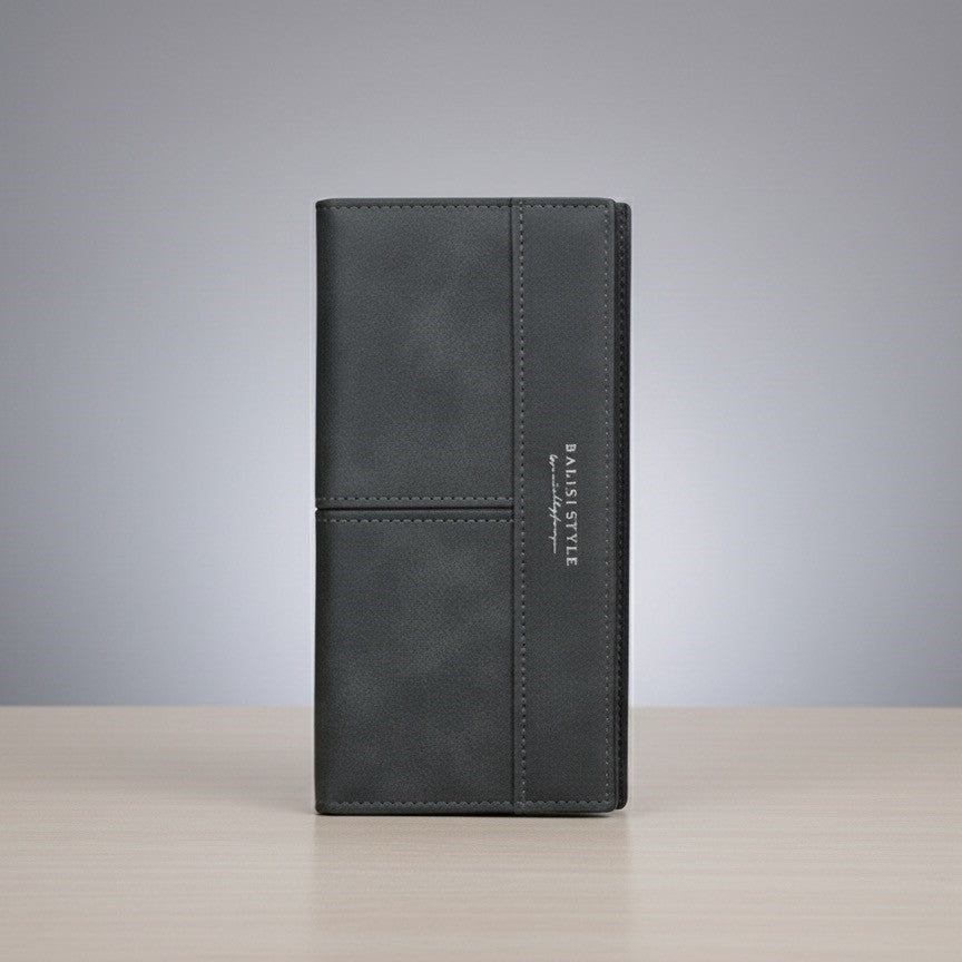 BALISI STYLE Men's Charcoal Grey Matte Bifold Long Wallet
