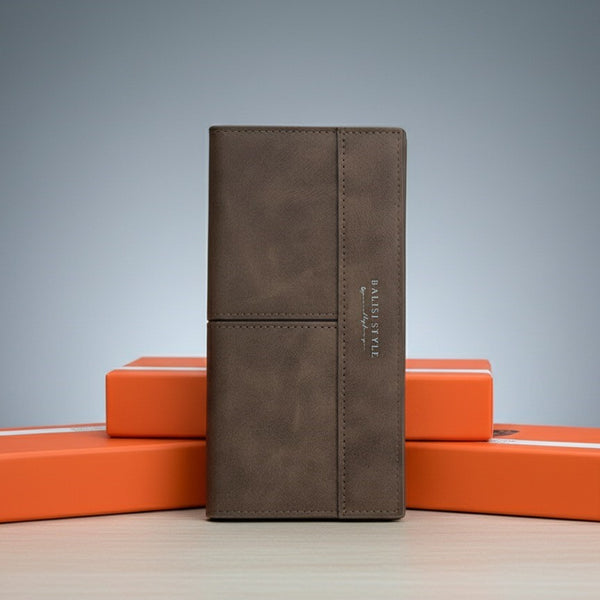 BALISI STYLE Men's Brown Matte Leather Long Wallet