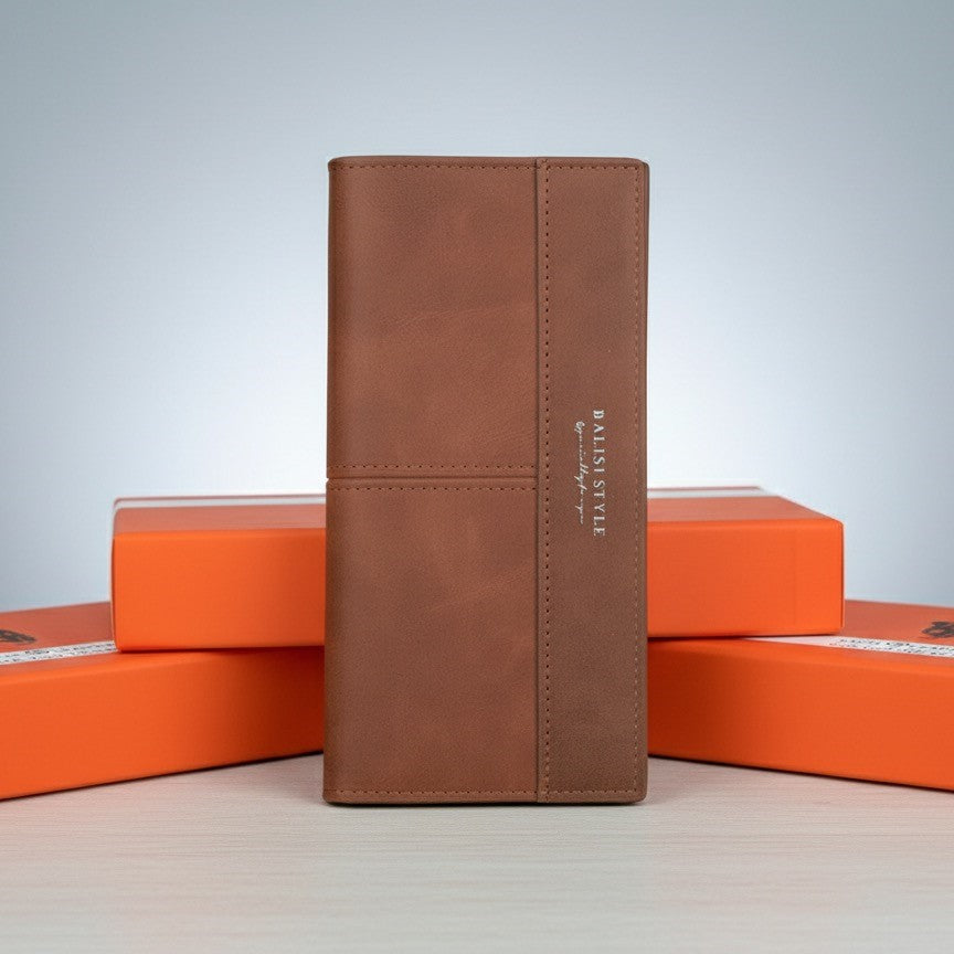 BALISI STYLE Men's Tan Matte Bifold Long Wallet