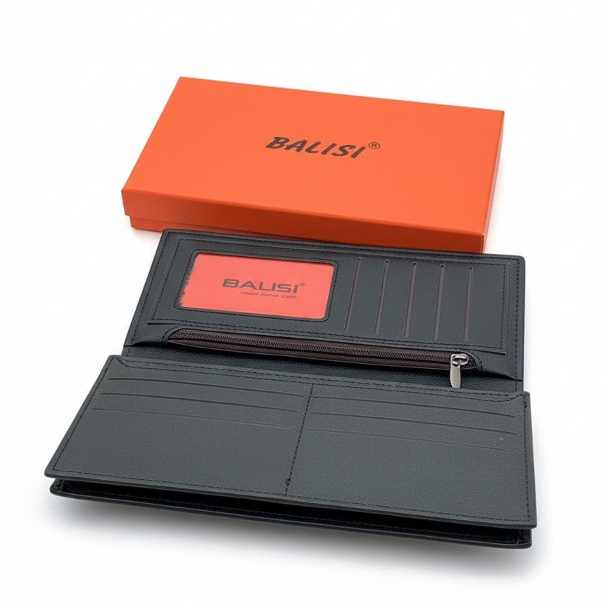 BALISI STYLE Men's Brown Matte Leather Long Wallet