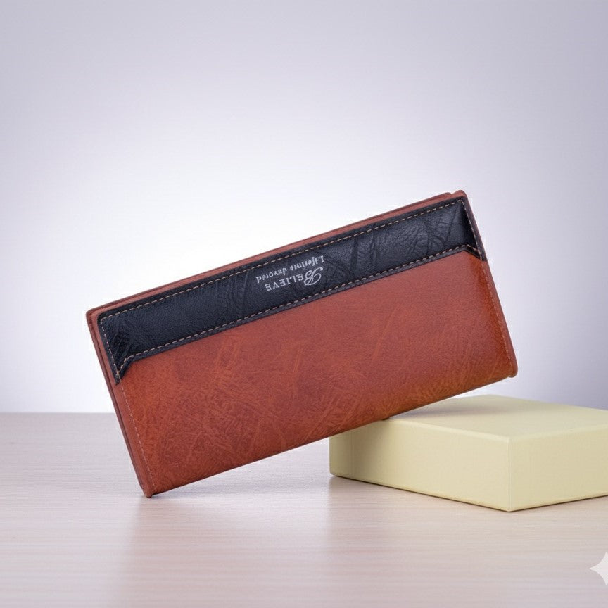 BELIEVE High-Contrast Bifold Wallet - Caramel Tan and Black