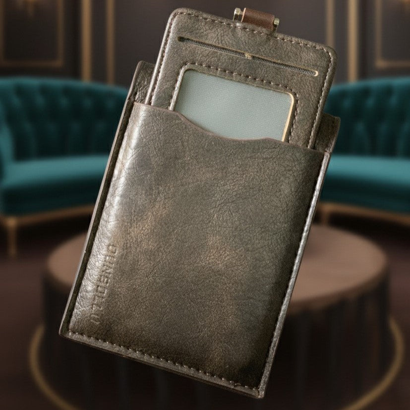 Dunbollu Premium Distressed Leather Vertical ID Card Holder