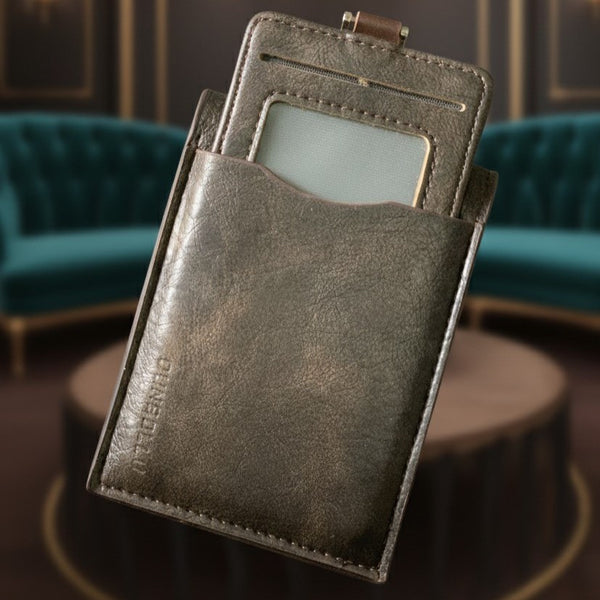 Dunbollu Premium Distressed Leather Vertical ID Card Holder