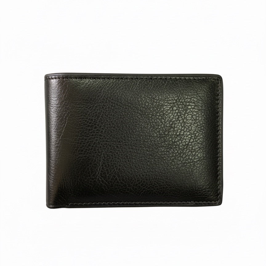 BALISI Men's Classic Bi-Fold Black Wallet - Premium Textured Leather
