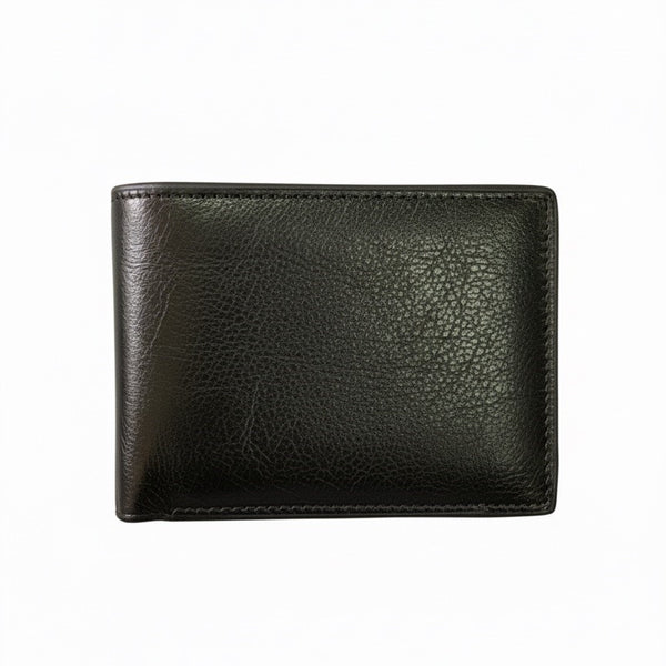 BALISI Men's Classic Bi-Fold Black Wallet - Premium Textured Leather