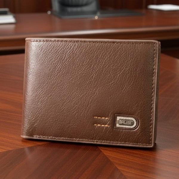 BALISI Men's Classic Bi-Fold Wallet - Rich Brown Textured