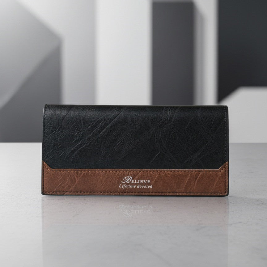 BELIEVE Two-Tone Bifold Wallet - Black and Cognac Contrast