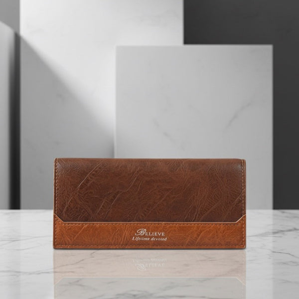 BELIEVE Vintage Brown Two-Tone Long Wallet