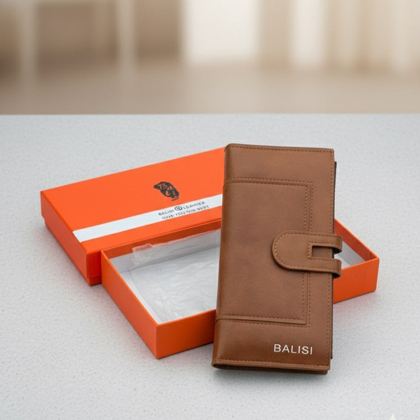 BALISI Premium Long Wallet in Tan Leather-Style with Signature Gift Box